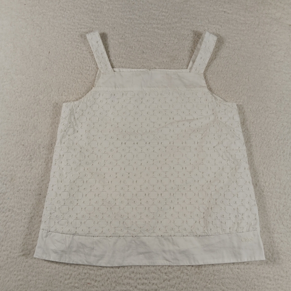 Chloe Tops - Vintage 90s Chloe Top Womens 10 White Cropped Tank Eyelet Broderie Anglaise Y2K